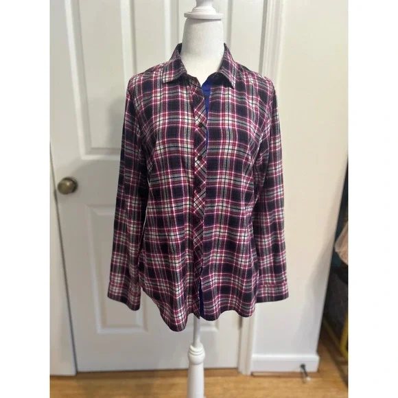 Eddie Bauer Medium Women's flannel‎ Plaid Shirt Button Down Long rodeo pink - Picture 8 of 8